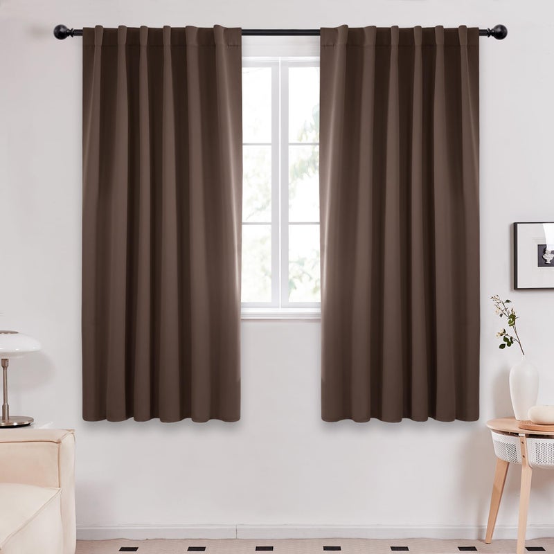 Deconovo Back Tab and Rod Pocket Blackout Curtains, Thermal Insulated Window Curtain Set - Blackout Panels for Bedroom, 52x63 Inch, Brown, 2 Panels - Image 1